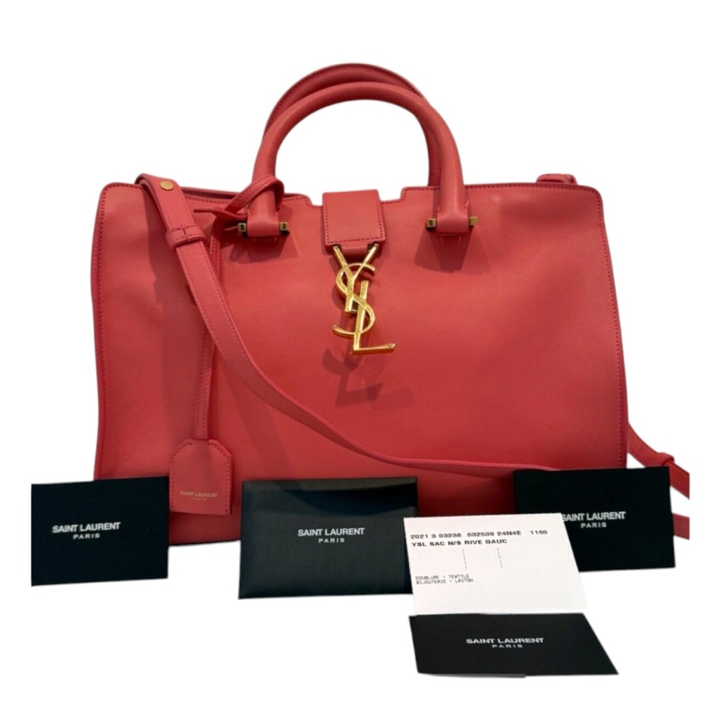 YSL Saint Laurent Pink Leather Cabas Satchel Shoulder Bag